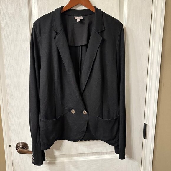J. Jill | XL Stretch Black Long Sleeve Blazer Jacket Raw Edges Soft Career Wrap - Picture 1 of 9